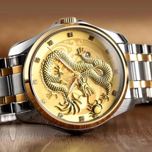 SKMEI 9193 Stainless Steel Fashion Business Men's Watch – Dial Color: Gold, Strap Color: Silver – View 3