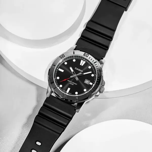 CASIO MTP-VD01-5EVUDF Enticer Stainless Steel Case Luminescent Men's Sports Analog Watch – Dial Color: Black, Strap Color: Black – View 3