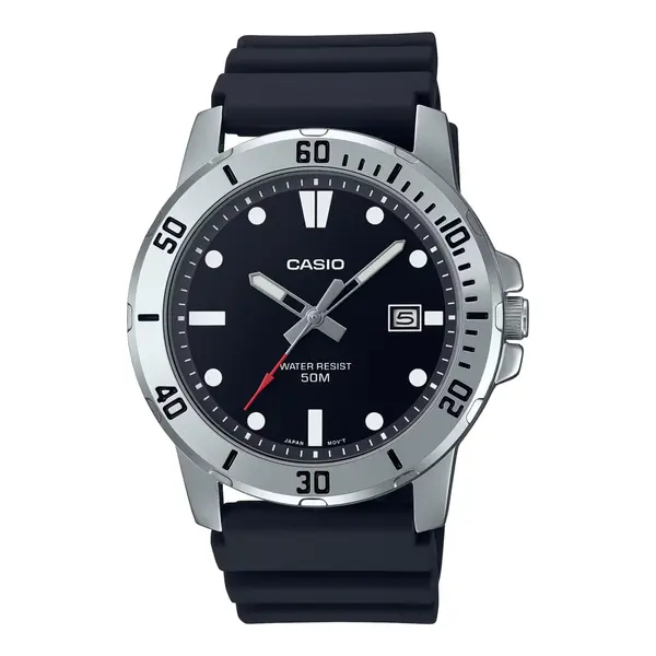 CASIO MTP-VD01-5EVUDF Enticer Stainless Steel Case Luminescent Men's Sports Analog Watch – Dial Color: Black, Strap Color: Black – View 1