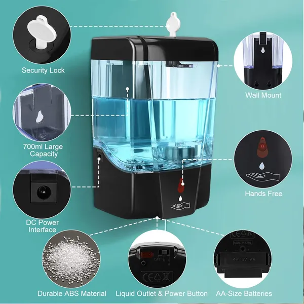 Automatic Touchless Infrared Motion Sensor Hand Sanitizer Liquid Soap Dispenser 700 ml – Color: Black – View 3