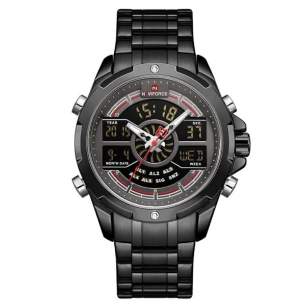 NAVIFORCE NF9170 Stainless Steel Dual Time Men's Watch – Dial Color: Black, Strap Color: Black – View 1