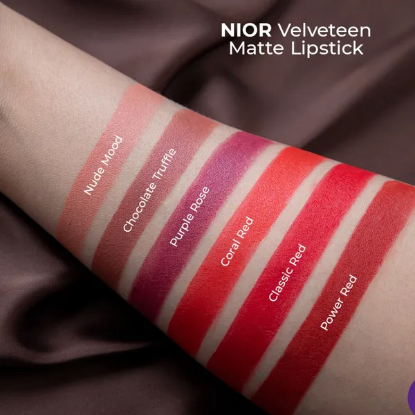 NIOR Velveteen Matte Lipstick Classic Red Long lasting cosmetic – View 3