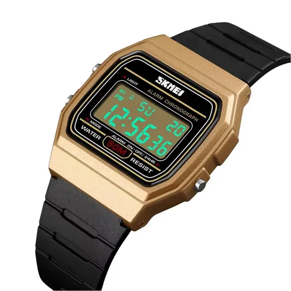 SKMEI 1412 Digital Comfortable Silicone Strap Casual Men's Watch  – Dial Color: White, Strap Color: Gold  – View 2