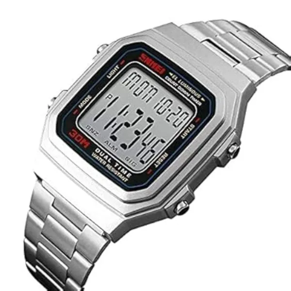 Skmei 1337 Stainless Steel Square Men's Watch – Dial Color: Black, Strap Color: Silver – View 3