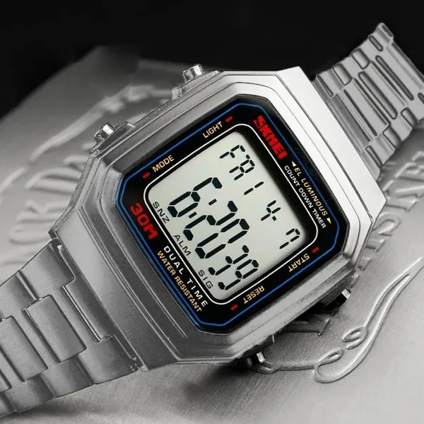 Skmei 1337 Stainless Steel Square Men's Watch – Dial Color: Black, Strap Color: Silver – View 4