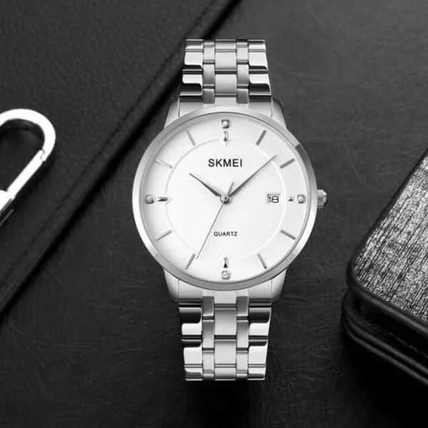 SKMEI 1801 Stainless Steel Classic Quartz Men's Watch – Dial Color: White, Strap Color: Silver – View 3
