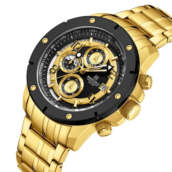 NAVIFORCE NF8056 Stylish and Trendy Men’s Watch – Dial Color: Black, Strap Color: Gold  – View 2