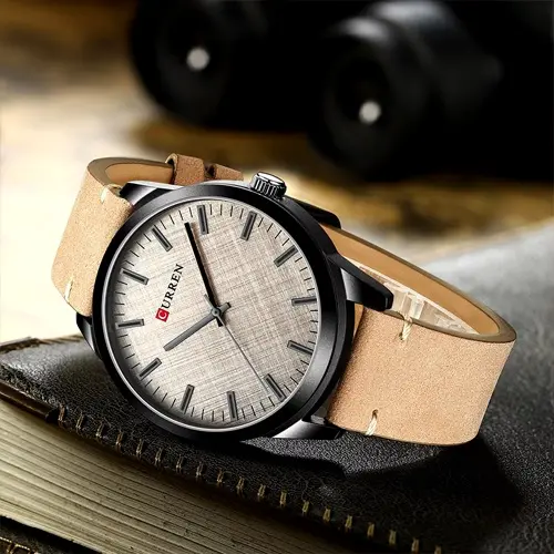 Curren 8386 Genuine Leather Strap Quartz Analog Fashion Men’s Watch – Dial Color: White, Strap Color: White – View 3