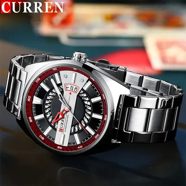 Curren 8403 High-Quality Stainless Steel Fashionable Men's Watch – Dial Color: White, Strap Color: White – View 4
