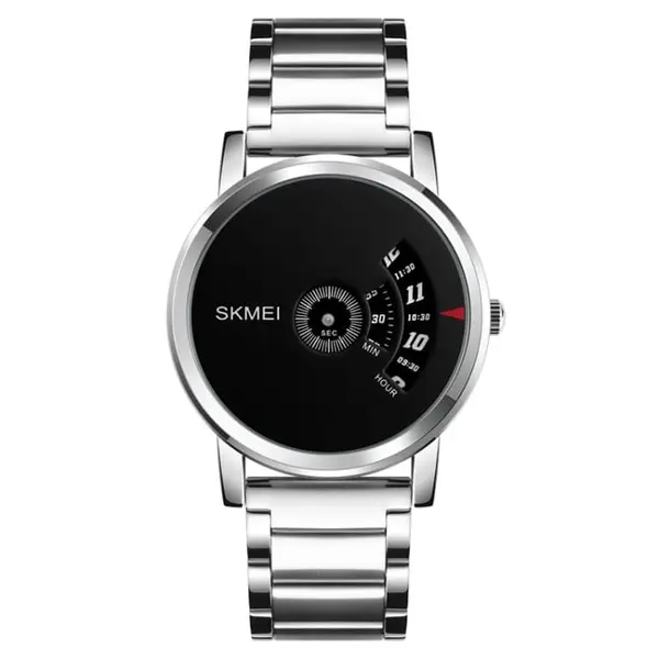 SKMEI 1260 Creative Pointer Stainless Steel Casual Men's Watch – Dial Color: Black, Strap Color: Silver – View 1