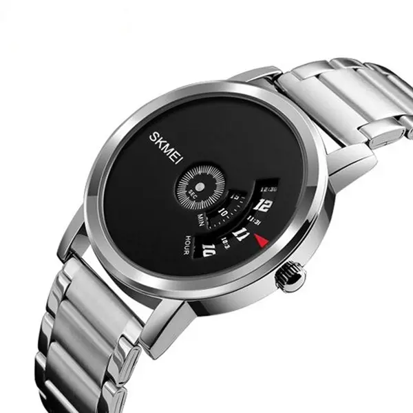 SKMEI 1260 Creative Pointer Stainless Steel Casual Men's Watch – Dial Color: Black, Strap Color: Silver – View 2