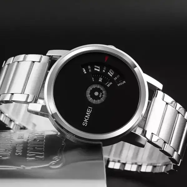 SKMEI 1260 Creative Pointer Stainless Steel Casual Men's Watch – Dial Color: Black, Strap Color: Silver – View 3