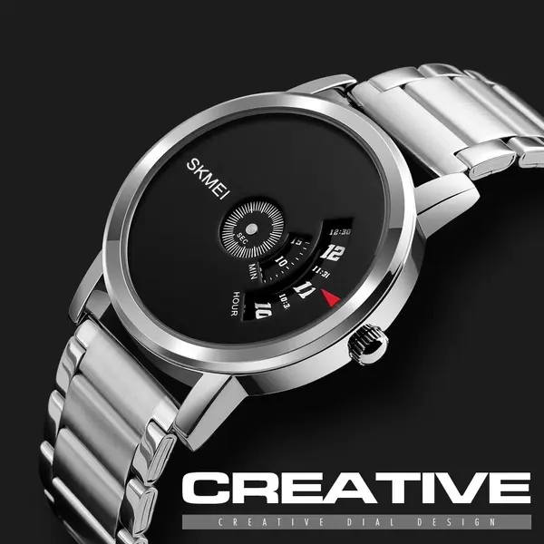 SKMEI 1260 Creative Pointer Stainless Steel Casual Men's Watch – Dial Color: Black, Strap Color: Silver – View 4