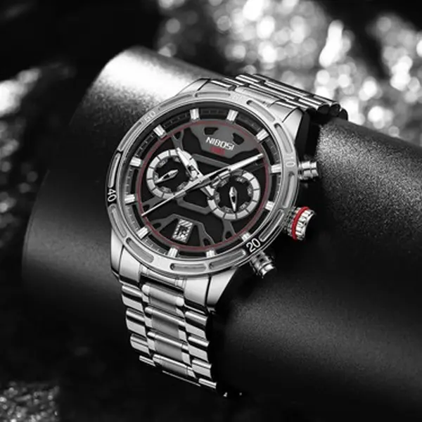 Nibosi 2537 Analogue Stainless Steel & Waterproof Men’s Watch – Dial Color: Brown, Strap Color: Silver – View 3