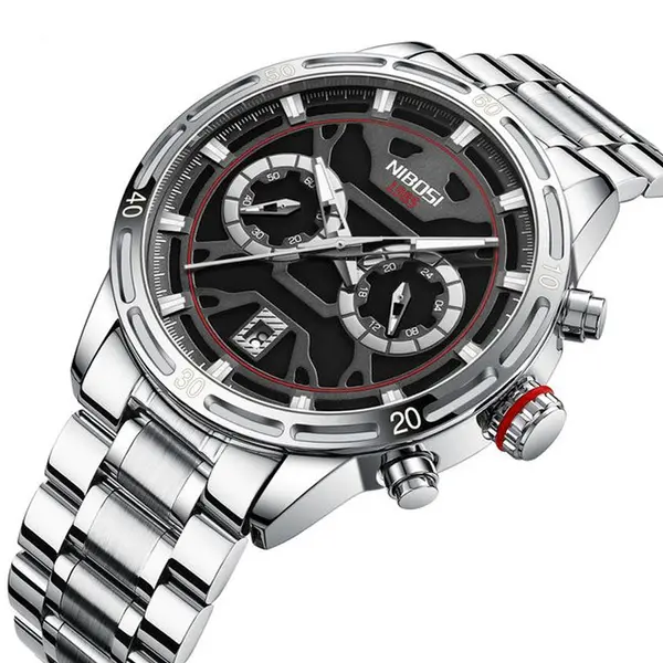 Nibosi 2537 Analogue Stainless Steel & Waterproof Men’s Watch – Dial Color: Brown, Strap Color: Silver – View 2