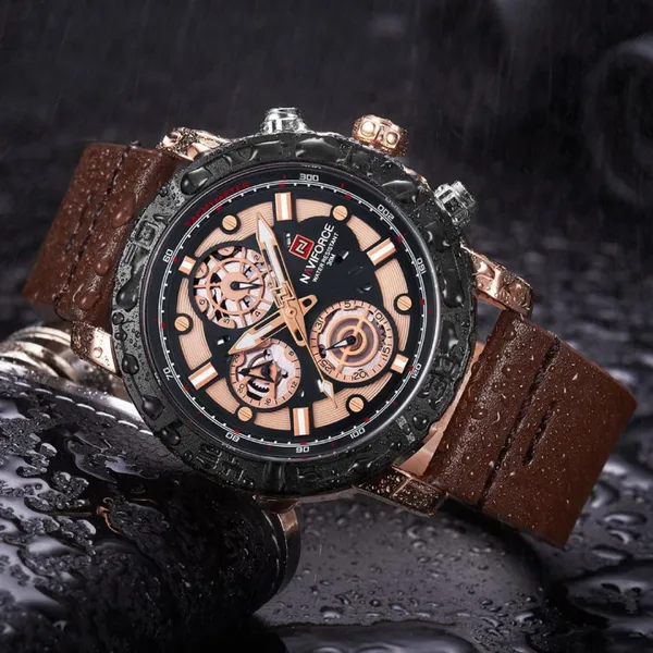 NAVIFORCE NF9139 PU Leather Chronograph Men's Watch – Dial Color: Rose, Strap Color: Rose – View 5