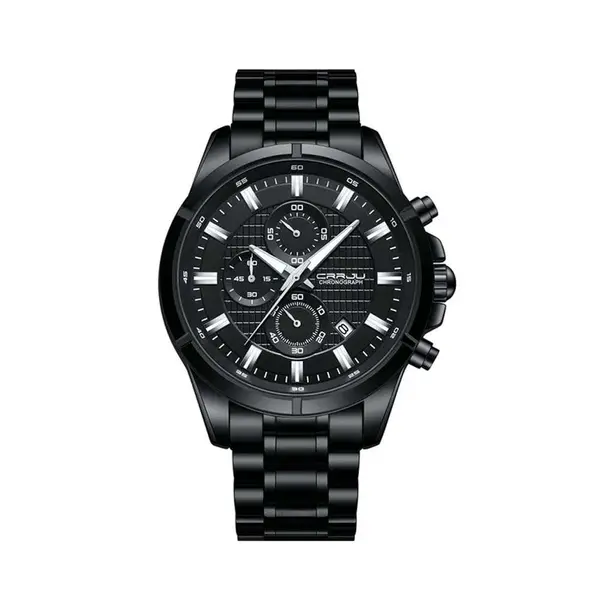 CRRJU 2308 Luxury Redefined Stainless Steel Analog Quartz Men's Watch – Dial Color: Black, Strap Color: Black – View 1