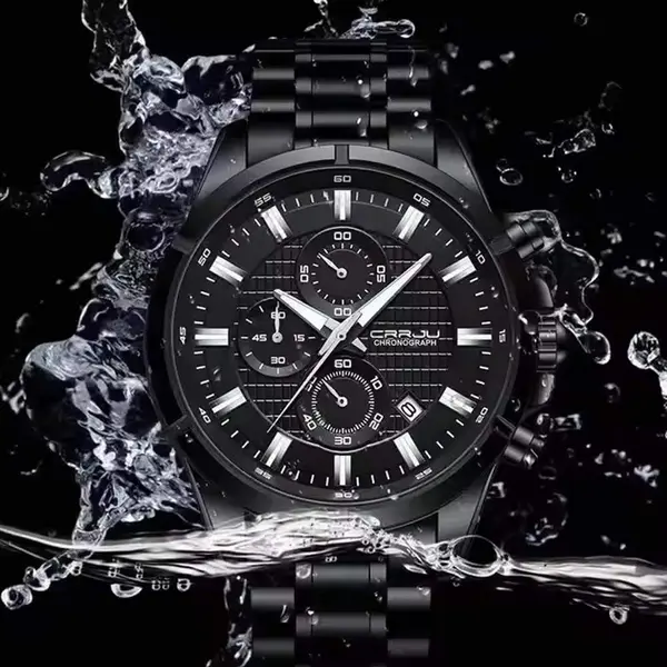 CRRJU 2308 Luxury Redefined Stainless Steel Analog Quartz Men's Watch – Dial Color: Black, Strap Color: Black – View 2