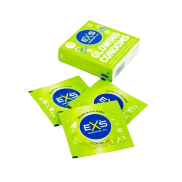 EXS Glow In The Dark Condom 3pcs 0.070mm Thin Silicone Lubricated – View 2