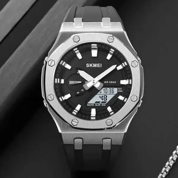 SKMEI 2243 Silicone Quartz Sports Men's Watch – Dial Color: Silver, Strap Color: Black – View 3