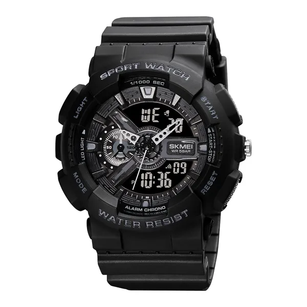 SKMEI 1688 Fashion Sport Waterproof Rubber Analog Digital Men's Watch – Dial Color: Black, Strap Color: Black – View 1