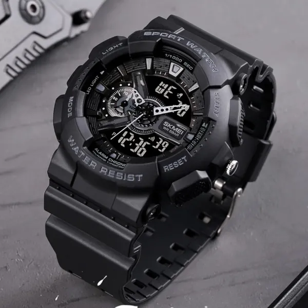 SKMEI 1688 Fashion Sport Waterproof Rubber Analog Digital Men's Watch – Dial Color: Black, Strap Color: Black – View 3