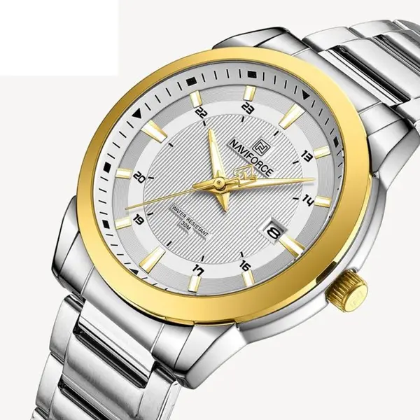 Naviforce NF8029 Luxury Stainless Steel Quartz Analog Men's Watch – Dial Color: White Gold, Strap Color: Silver – View 3