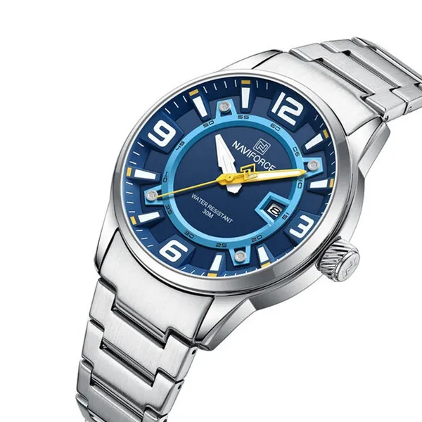 NAVIFORCE NF8044 Luminous Stainless Steel Strap Quartz Men’s Watch – Dial Color: Blue, Strap Color: Silver – View 2
