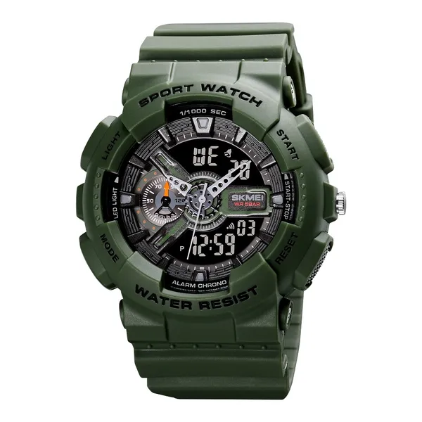 SKMEI 1688 Fashion Sport Waterproof Rubber Analog Digital Men's Watch – Dial Color: Green, Strap Color: Green – View 1