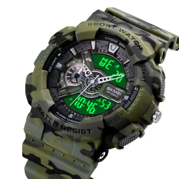 SKMEI 1688 Fashion Sport Waterproof Rubber Analog Digital Men's Watch – Dial Color: Green, Strap Color: Green – View 2