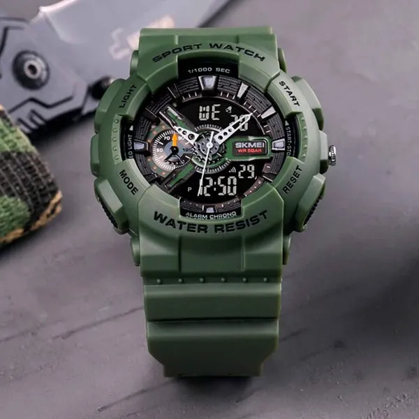 SKMEI 1688 Fashion Sport Waterproof Rubber Analog Digital Men's Watch – Dial Color: Green, Strap Color: Green – View 3