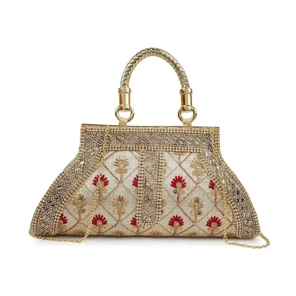 Synthetic Material & Magnetic Closure Party Gold Clutche – View 1