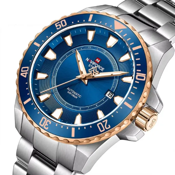 NAVIFORCE NFS1004 Luxury Mechanical Luminous Waterproof Men's Watch – Dial Color: Gold, Strap Color: Silver – View 2