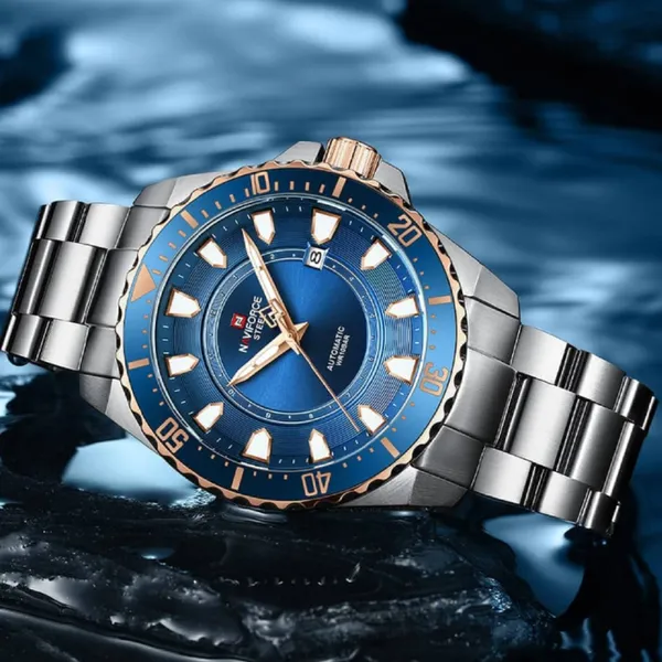 NAVIFORCE NFS1004 Luxury Mechanical Luminous Waterproof Men's Watch – Dial Color: Gold, Strap Color: Silver – View 4