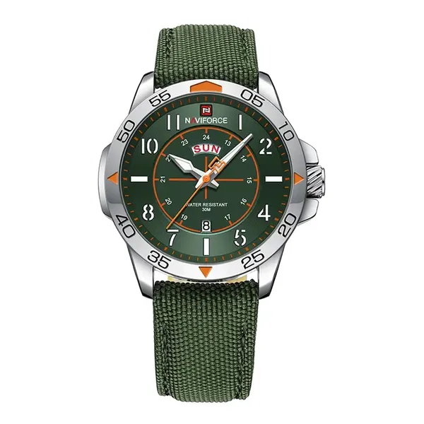 NAVIFORCE NF9204N Nylon Strap Waterproof Quartz Men’s Sport Watch – Dial Color: Green, Strap Color: Green  – View 1