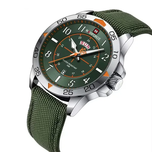 NAVIFORCE NF9204N Nylon Strap Waterproof Quartz Men’s Sport Watch – Dial Color: Green, Strap Color: Green  – View 2