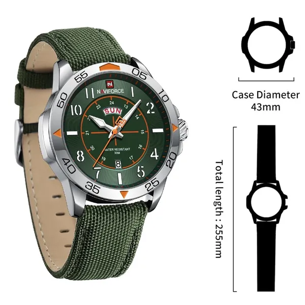 NAVIFORCE NF9204N Nylon Strap Waterproof Quartz Men’s Sport Watch – Dial Color: Green, Strap Color: Green  – View 5