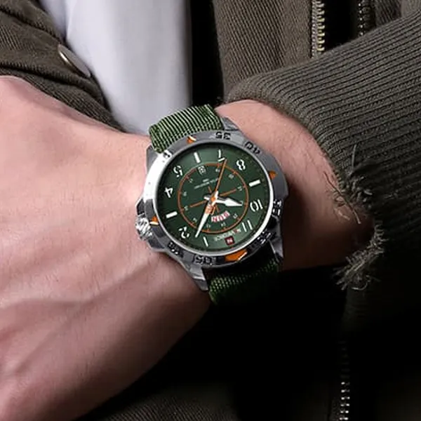 NAVIFORCE NF9204N Nylon Strap Waterproof Quartz Men’s Sport Watch – Dial Color: Green, Strap Color: Green  – View 6