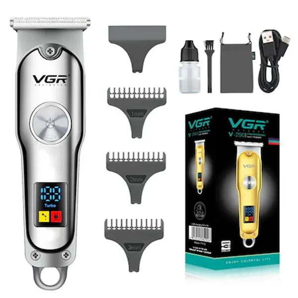 VGR V-290 Professional Hair Trimmer with LED Display For Men – Color: Silver – View 1