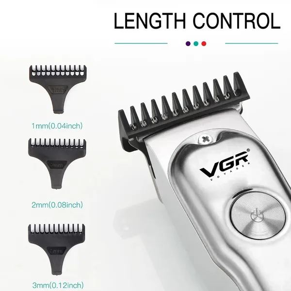 VGR V-290 Professional Hair Trimmer with LED Display For Men – Color: Silver – View 3