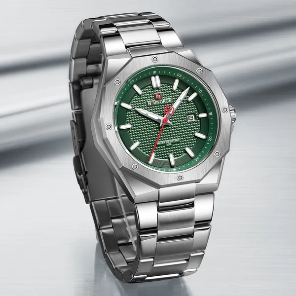 NAVIFORCE NF9200S Stainless Steel Analog Men's Watch – Dial Color: Green, Strap Color: Silver – View 3