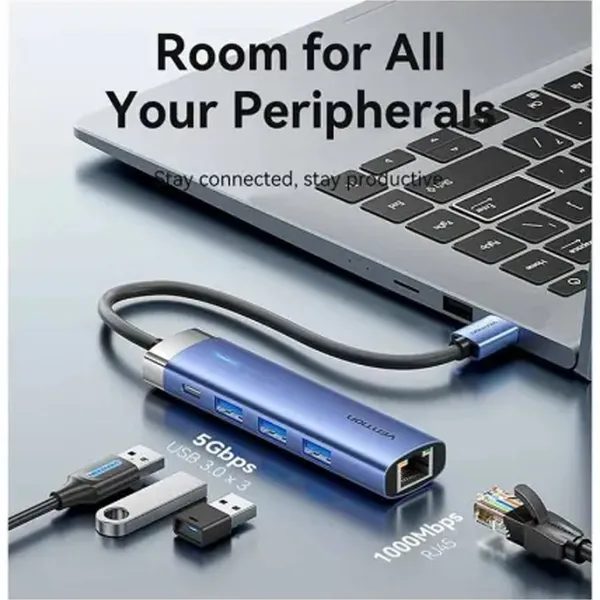 Vention TGFSB USB 3.0 5-in-1 Multifunctional Docking Lan Adapters – View 3