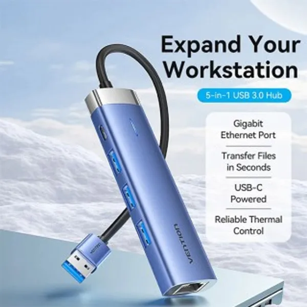 Vention TGFSB USB 3.0 5-in-1 Multifunctional Docking Lan Adapters – View 4