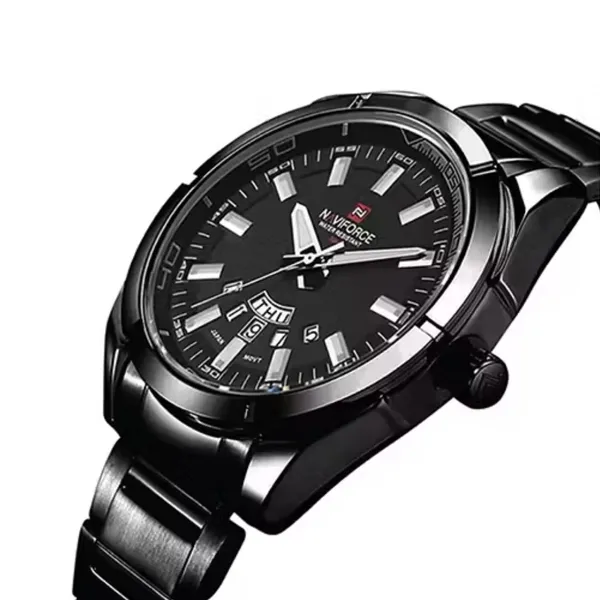 Naviforce NF9038 Luxury Quartz Stailness Steel Men's Watch – Dial Color: Black, Strap Color: Black – View 2