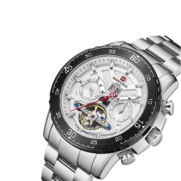 NAVIFORCE NF1001 Luxury Casual Mechanical Watch – Dial Color: White, Strap Color: Silver – View 2