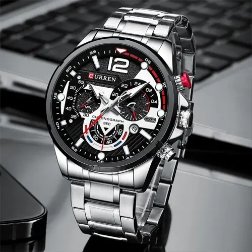 Curren 8395 Stainless Steel Chronograph Multifunctional Classic Men's Watch – Dial Color: White, Strap Color: White – View 4