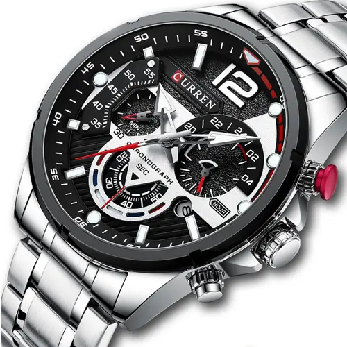 Curren 8395 Stainless Steel Chronograph Multifunctional Classic Men's Watch – Dial Color: White, Strap Color: White – View 3