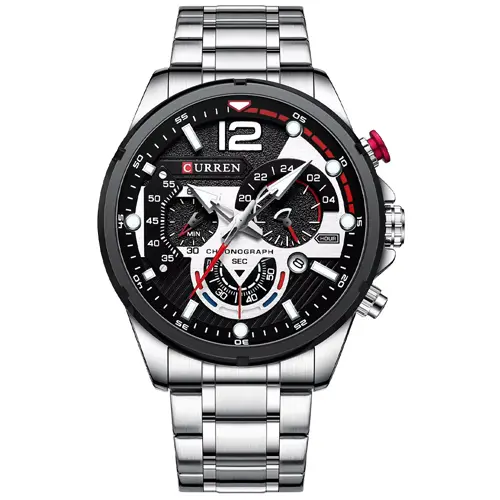Curren 8395 Stainless Steel Chronograph Multifunctional Classic Men's Watch – Dial Color: White, Strap Color: White – View 1