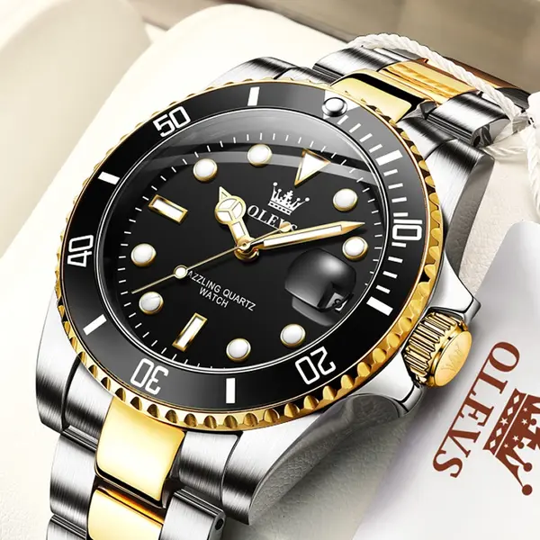 Olevs 5885 Ghost Stainless Steel Waterproof Luminous Quartz Men's Watch – Dial Color: Black, Strap Color: White Gold – View 2