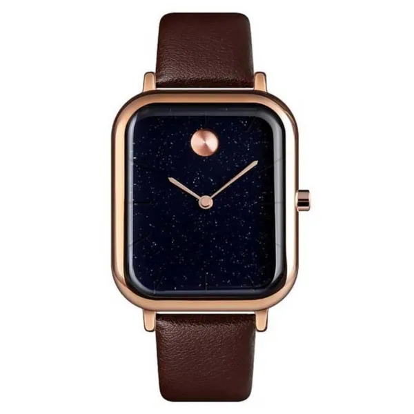 SKMEI 9187 Casual Quartz Leather Watch For Men – Dial Color: Rose, Strap Color:  Brown  – View 1